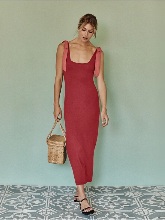 summersalt Dresses & Skirts - summersalt The Softest Ribbed Tie-Shoulder Maxi Dress - Lychee & Pomegranate